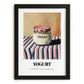 Yogurt – on Striped Tablecloth, Dairy Illustration, in sleek black frame
