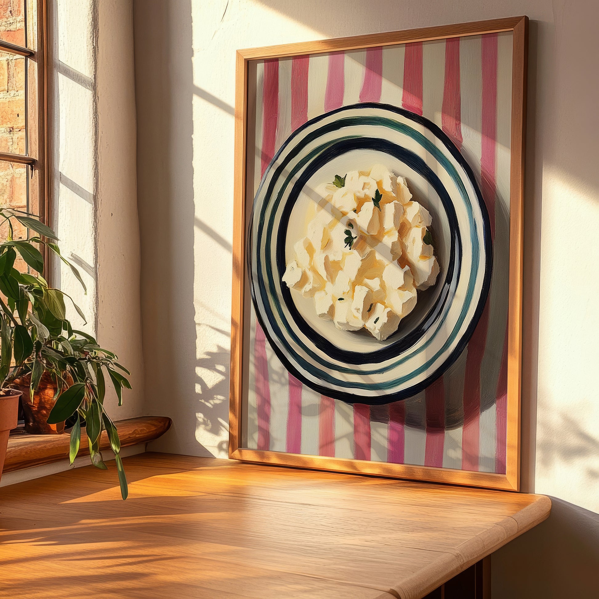 Cottage – on Striped Tablecloth, Cheese Wall Decor, clean layout with no caption