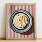 Cottage – on Striped Tablecloth, Cheese Wall Decor, no-text version framed in wood