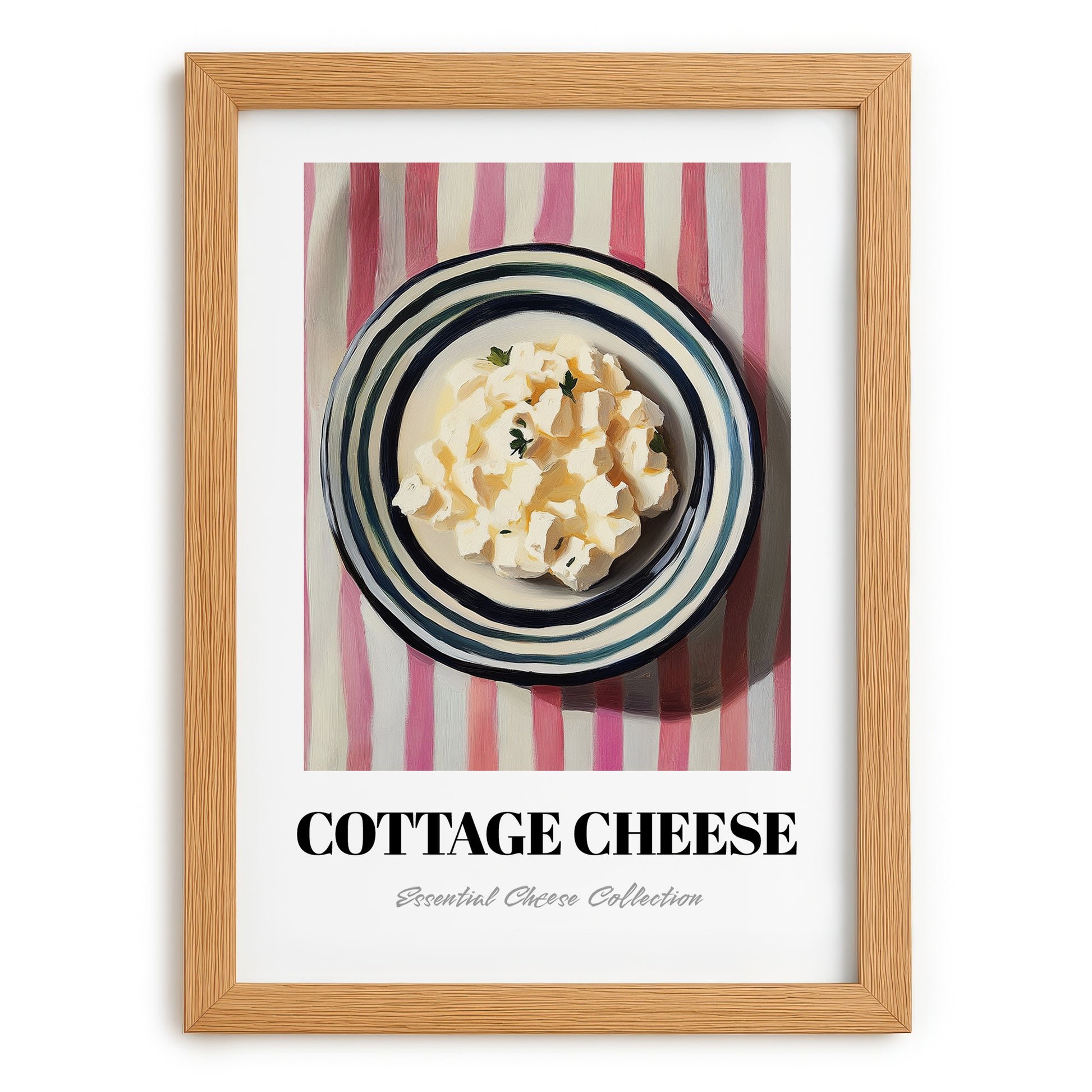 Cottage – on Striped Tablecloth, Cheese Wall Decor, set in oak frame