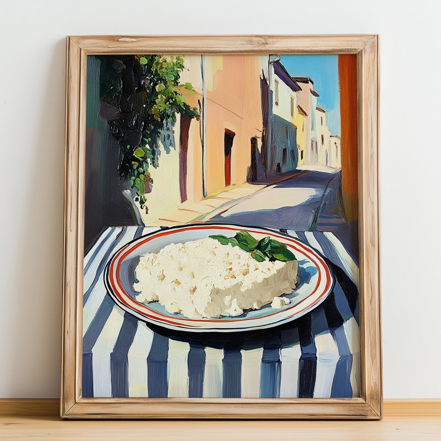 Cottage – Italian Café on the Corner, Cheese Poster, no-text version framed in wood