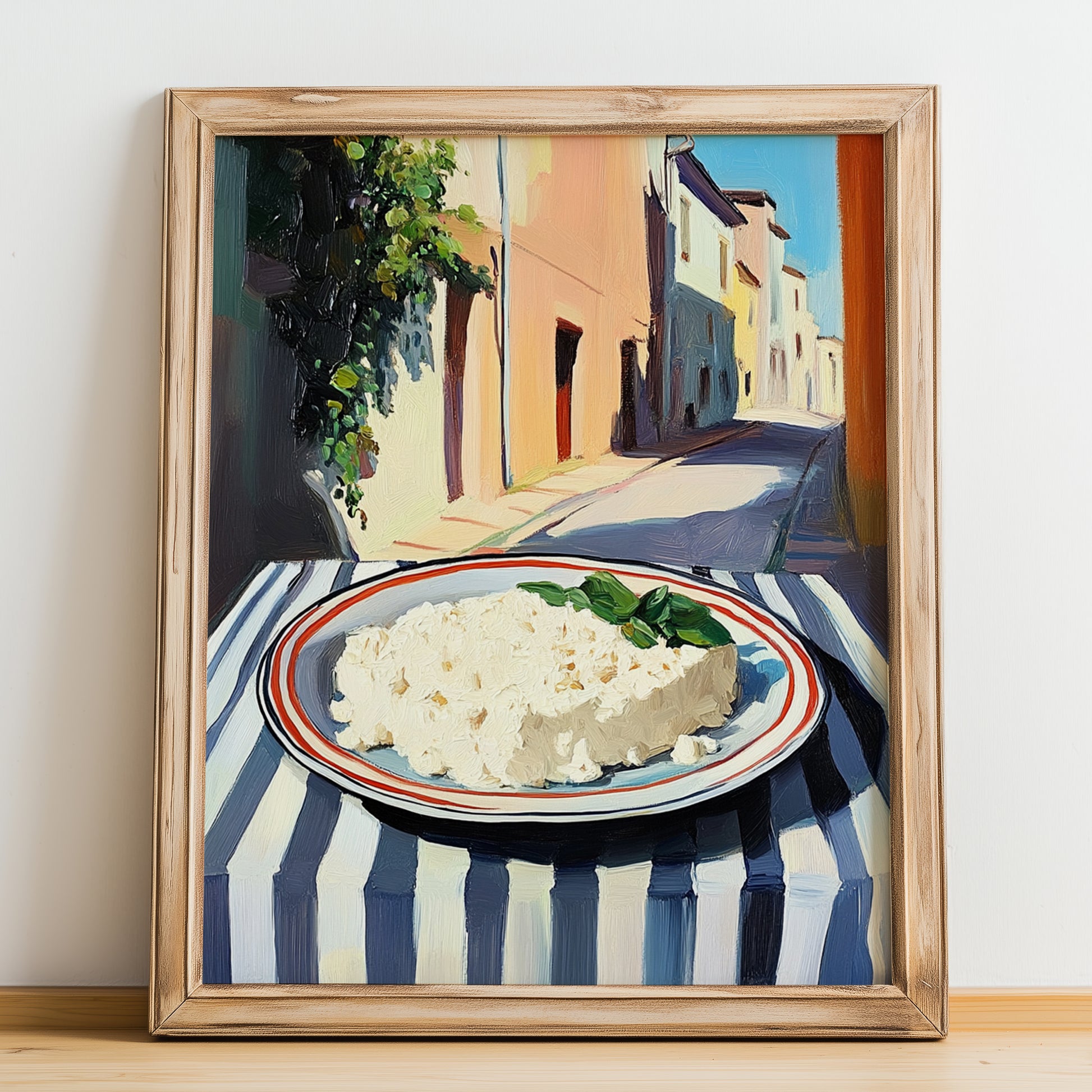 Cottage – Italian Café on the Corner, Cheese Poster, no-text version framed in wood