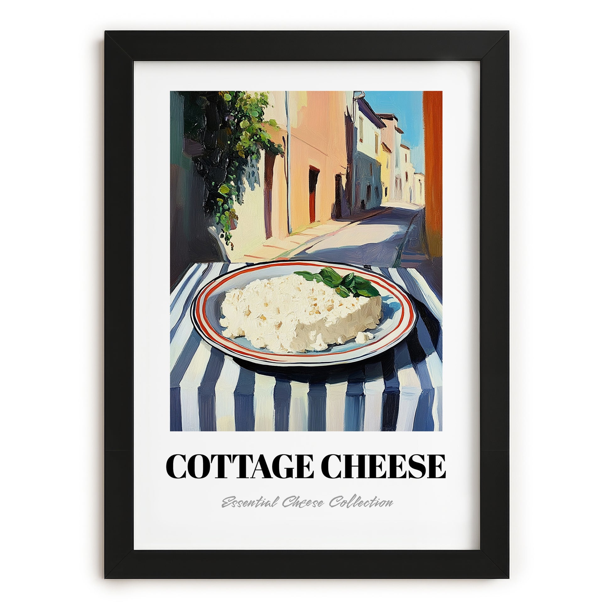 Cottage – Italian Café on the Corner, Cheese Poster, in sleek black frame