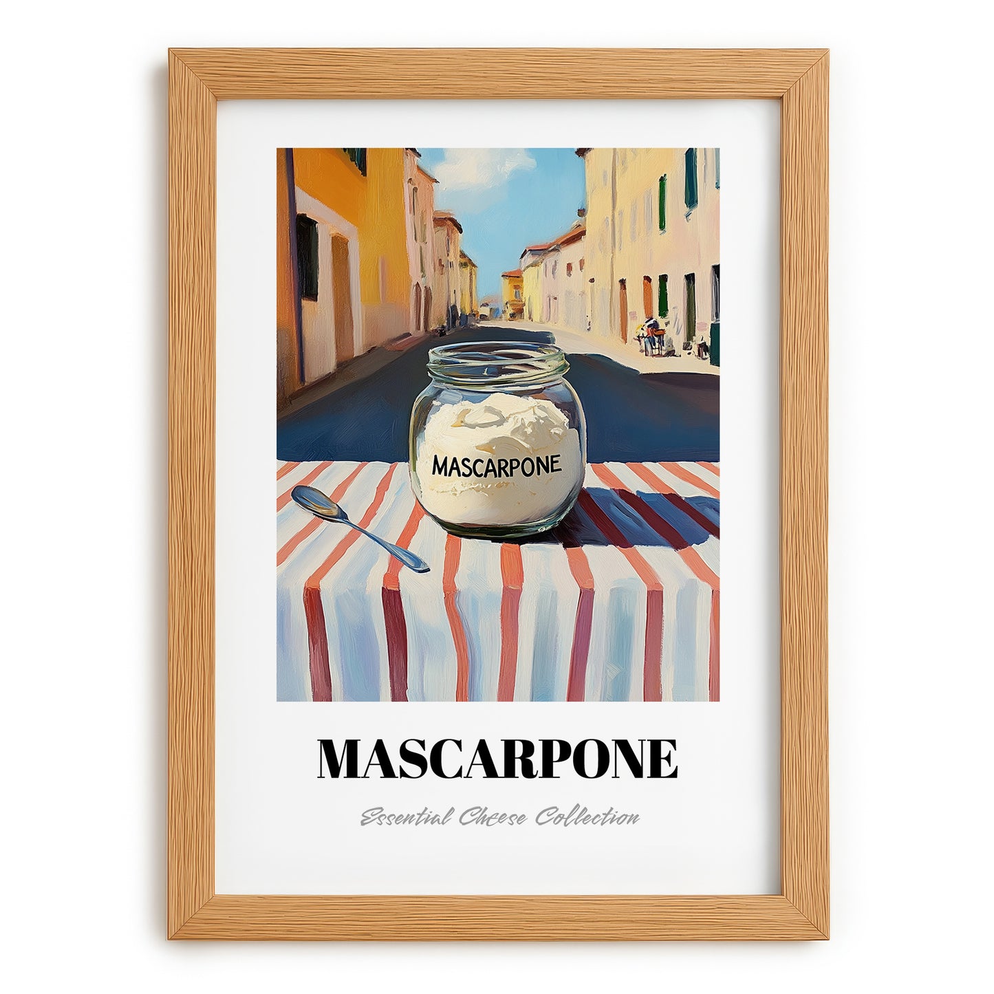 Mascarpone – Italian Outdoor Café Scene, Cheese Poster, set in oak frame