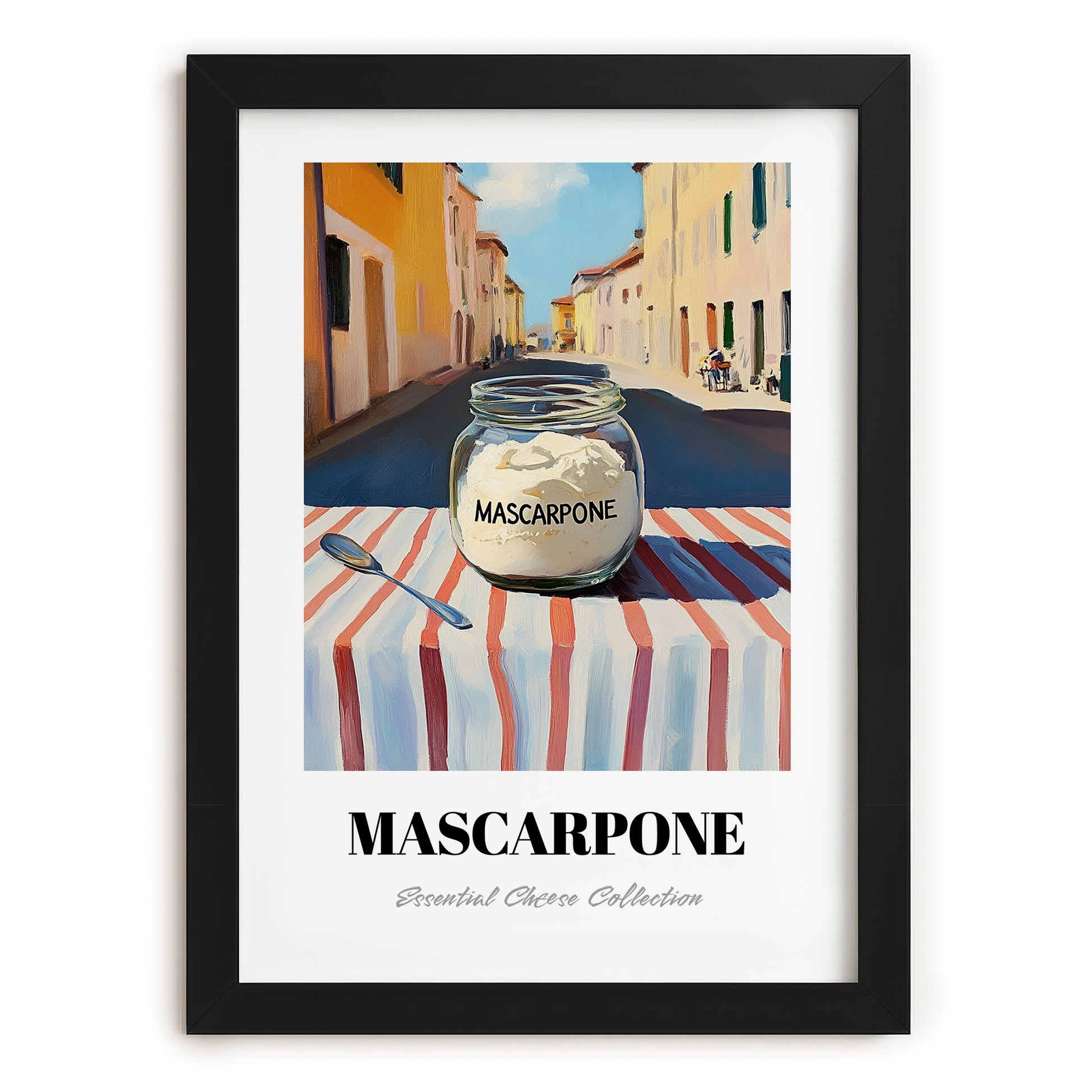 Mascarpone – Italian Outdoor Café Scene, Cheese Poster, in sleek black frame