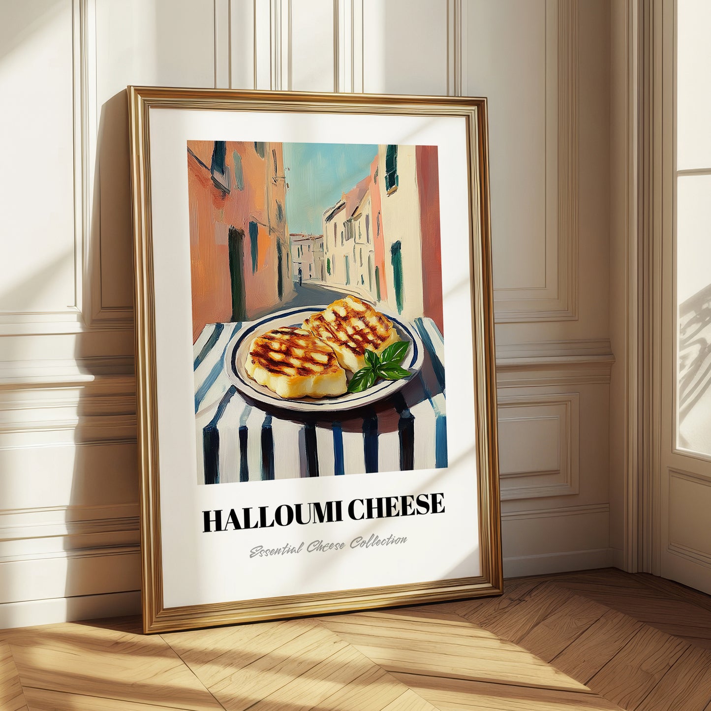 Halloumi – Italian Street Café Scene, Cheese Painting