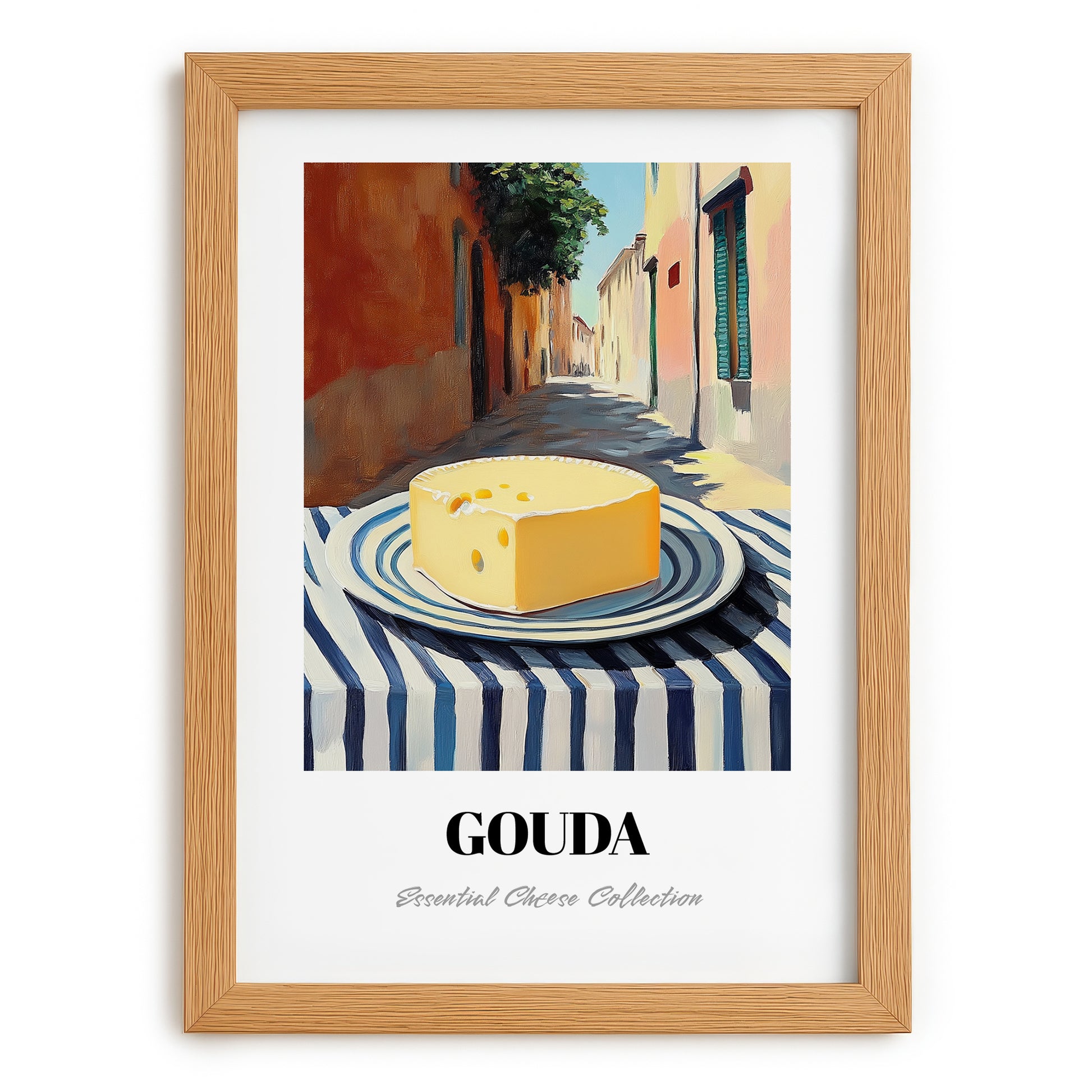 Gouda – Italian Outdoor Café Scene, Cheese Wall Painting, set in oak frame