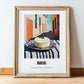 Brie – Italian Outdoor Café Scene, Cheese Poster, in wooden frame leaning on the floor