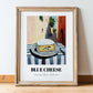 Blue – Italian Café on the Corner, Cheese Wall Decor, in wooden frame leaning on the floor