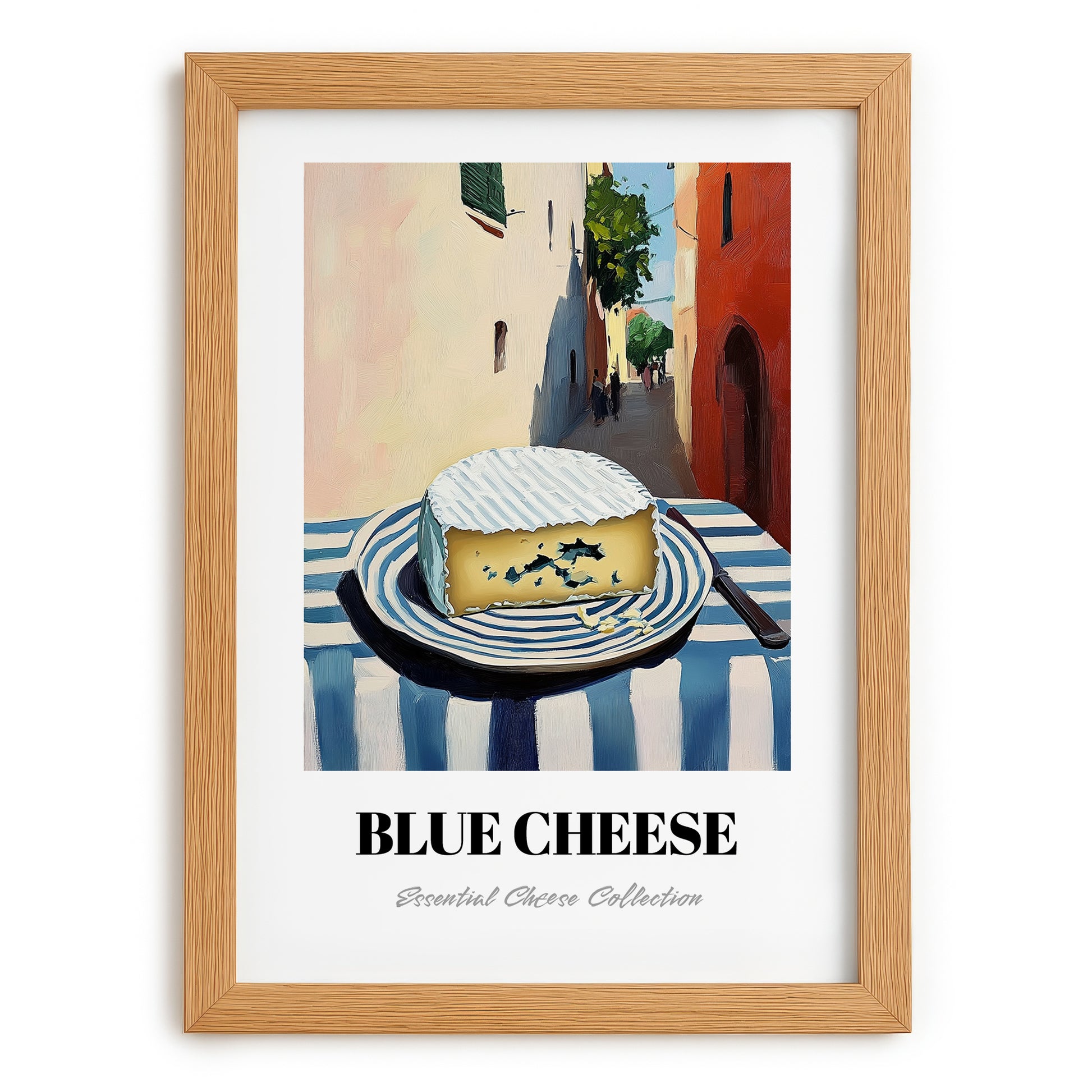Blue – Italian Café on the Corner, Cheese Wall Decor, set in oak frame