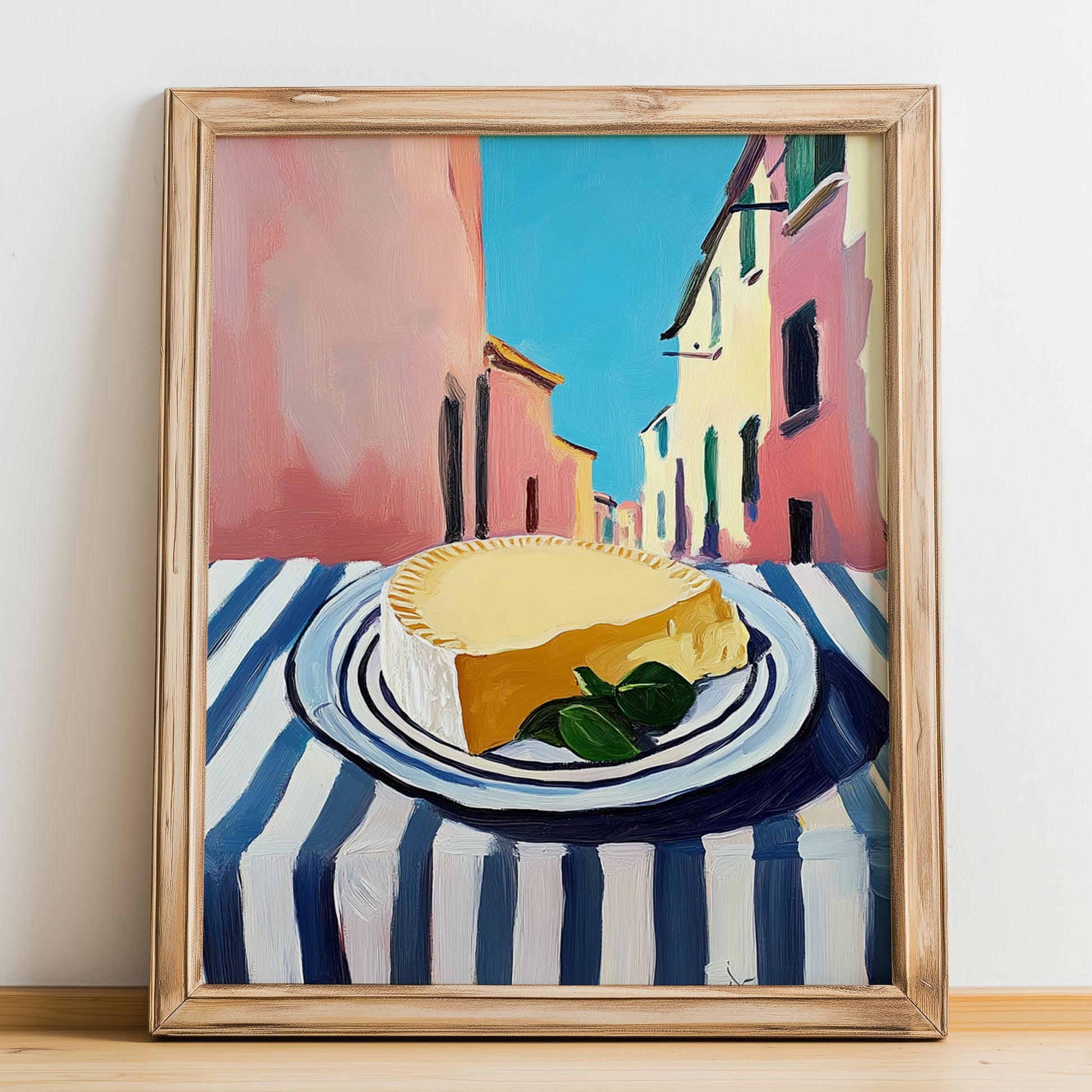 Monterey Jack – Italian Street Café Scene, Cheese Wall Decor, no-text version framed in wood