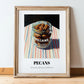 Pecans – on Striped Tablecloth, Nuts Still Life, in wooden frame leaning on the floor