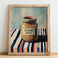 Sesame Seeds – on Striped Tablecloth, Nuts Poster, no-text version framed in wood