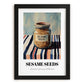 Sesame Seeds – on Striped Tablecloth, Nuts Poster, in sleek black frame