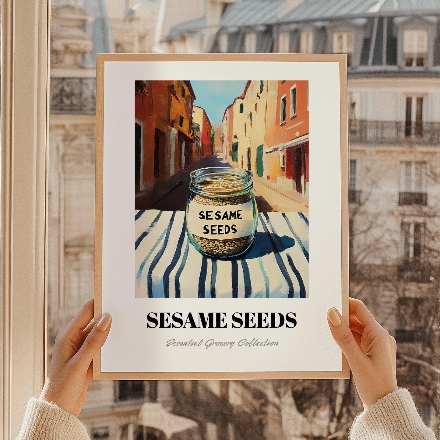 Sesame Seeds – Italian Café on the Corner, Nuts Wall Art, styled in a charming Paris street view