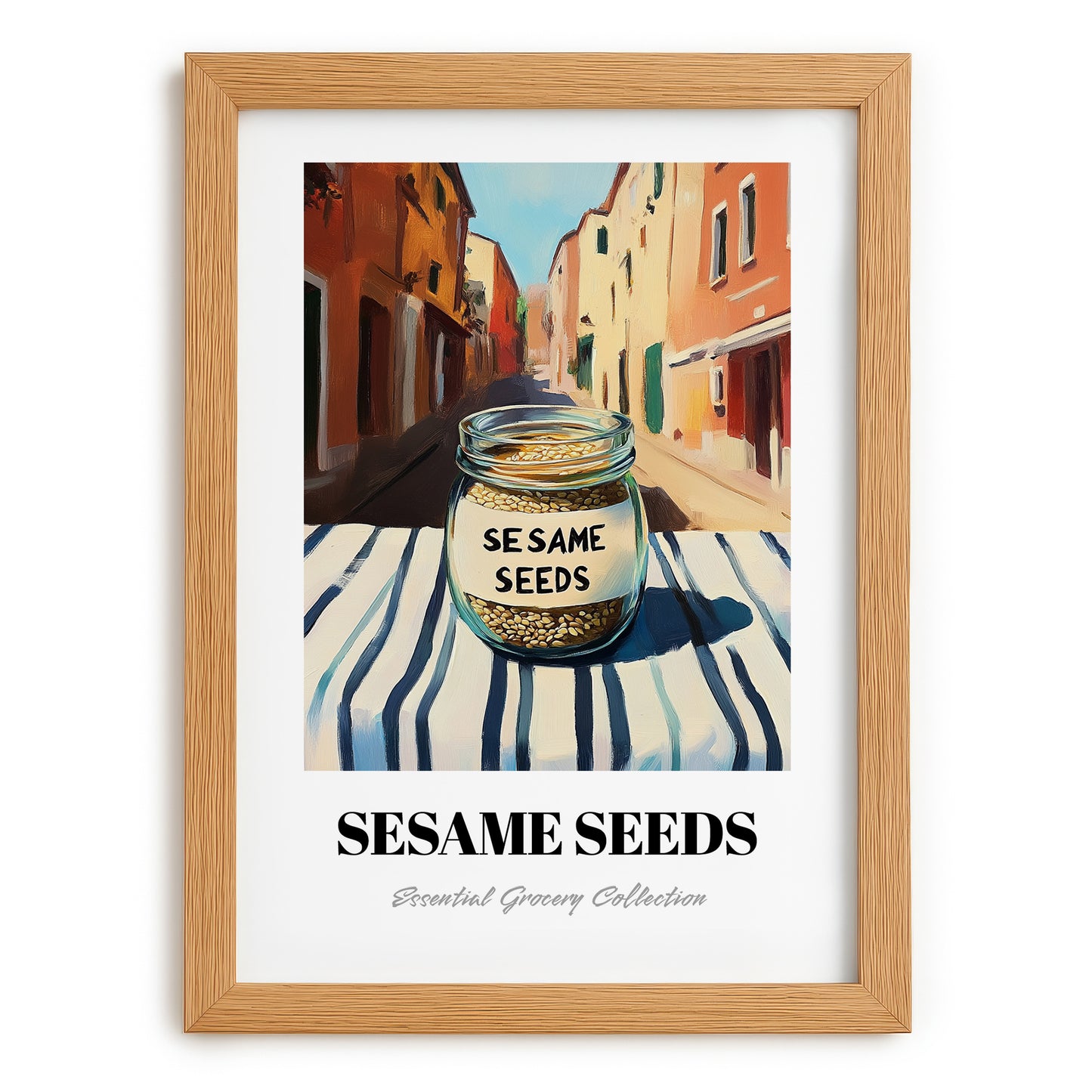 Sesame Seeds – Italian Café on the Corner, Nuts Wall Art, set in oak frame