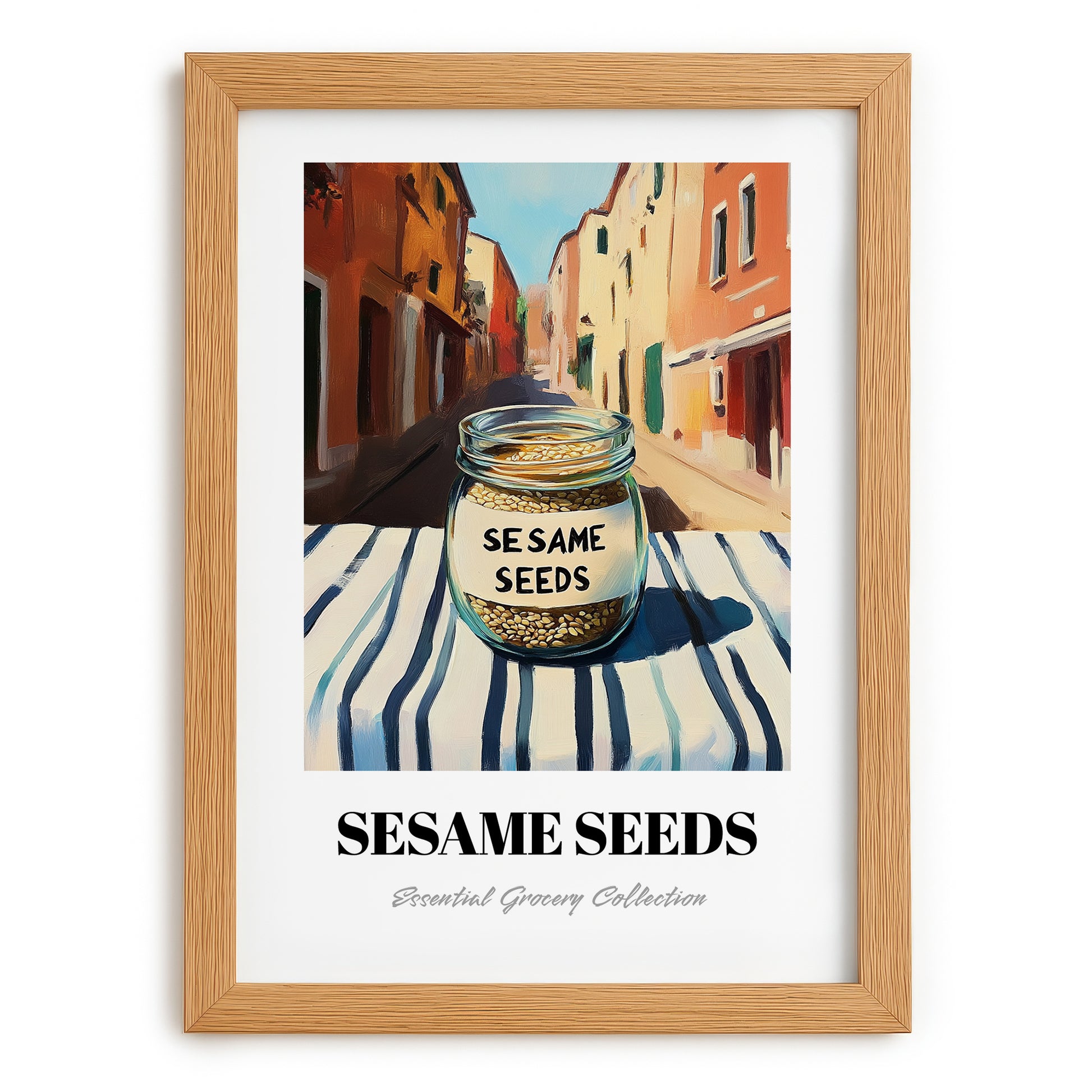 Sesame Seeds – Italian Café on the Corner, Nuts Wall Art, set in oak frame