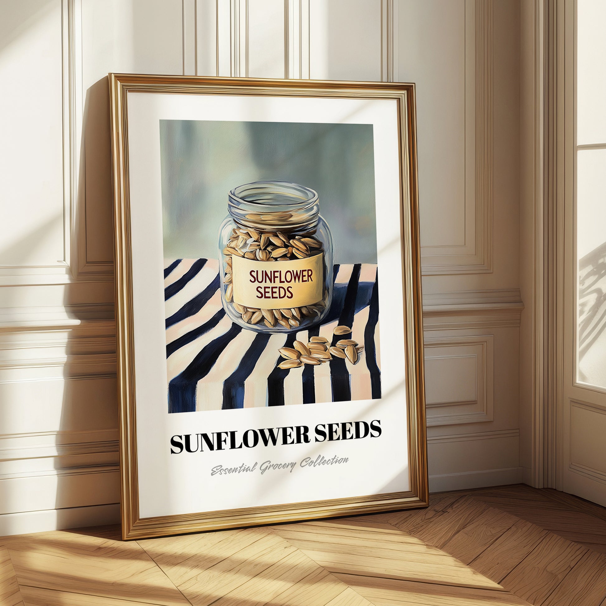 Sunflower Seeds – on Striped Tablecloth, Nuts Illustration