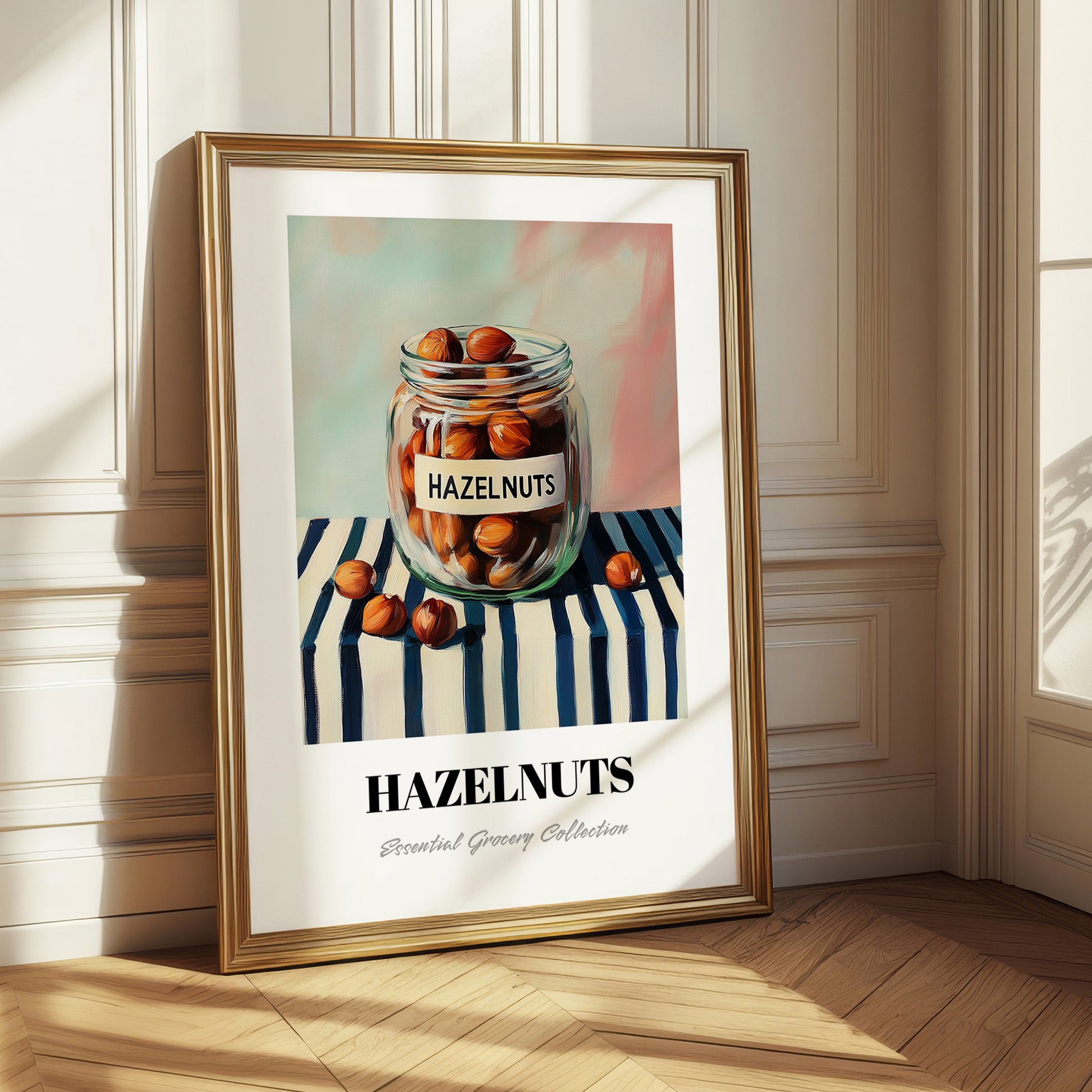 Hazelnuts – on Striped Tablecloth, Nuts Wall Decor