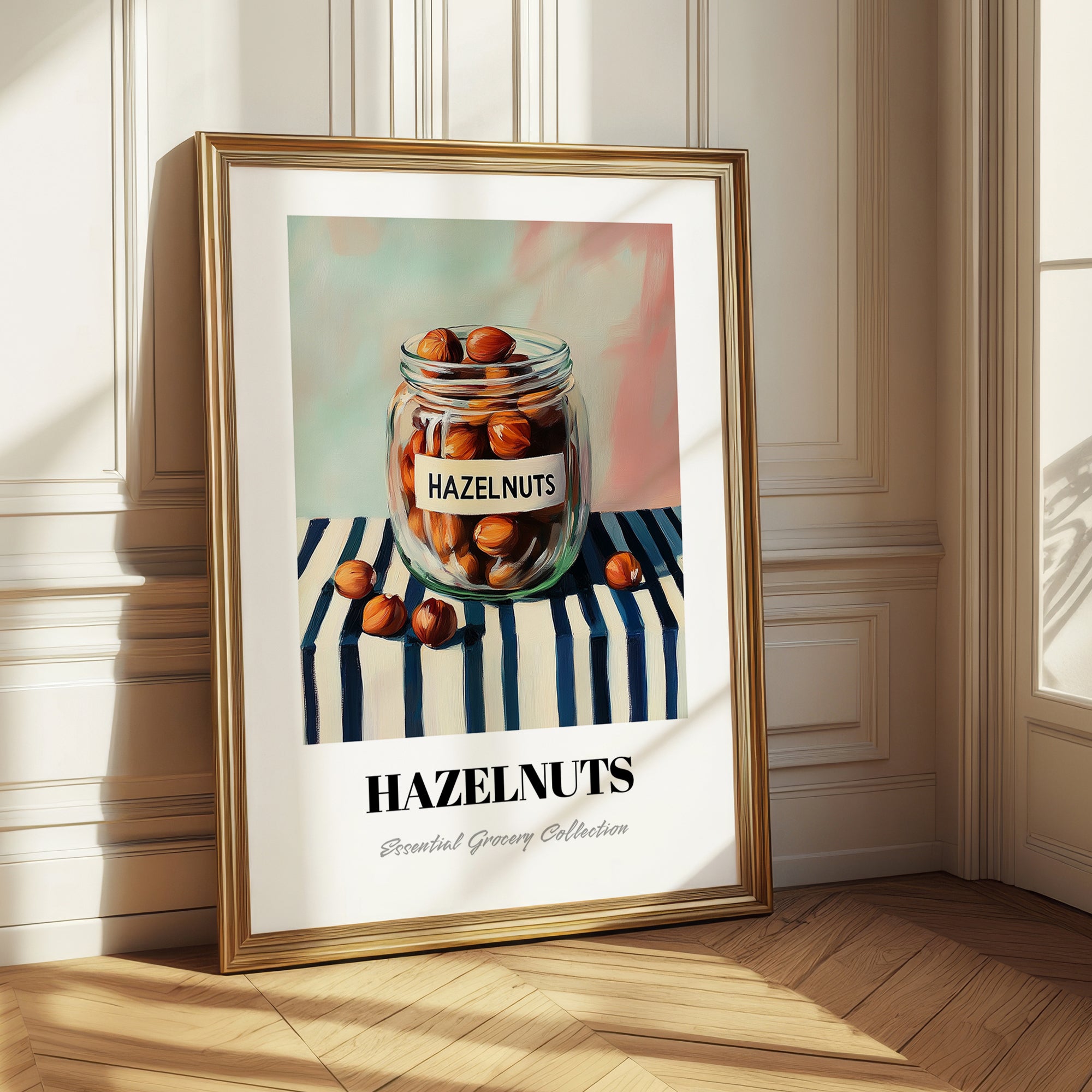 Hazelnuts – on Striped Tablecloth, Nuts Wall Decor