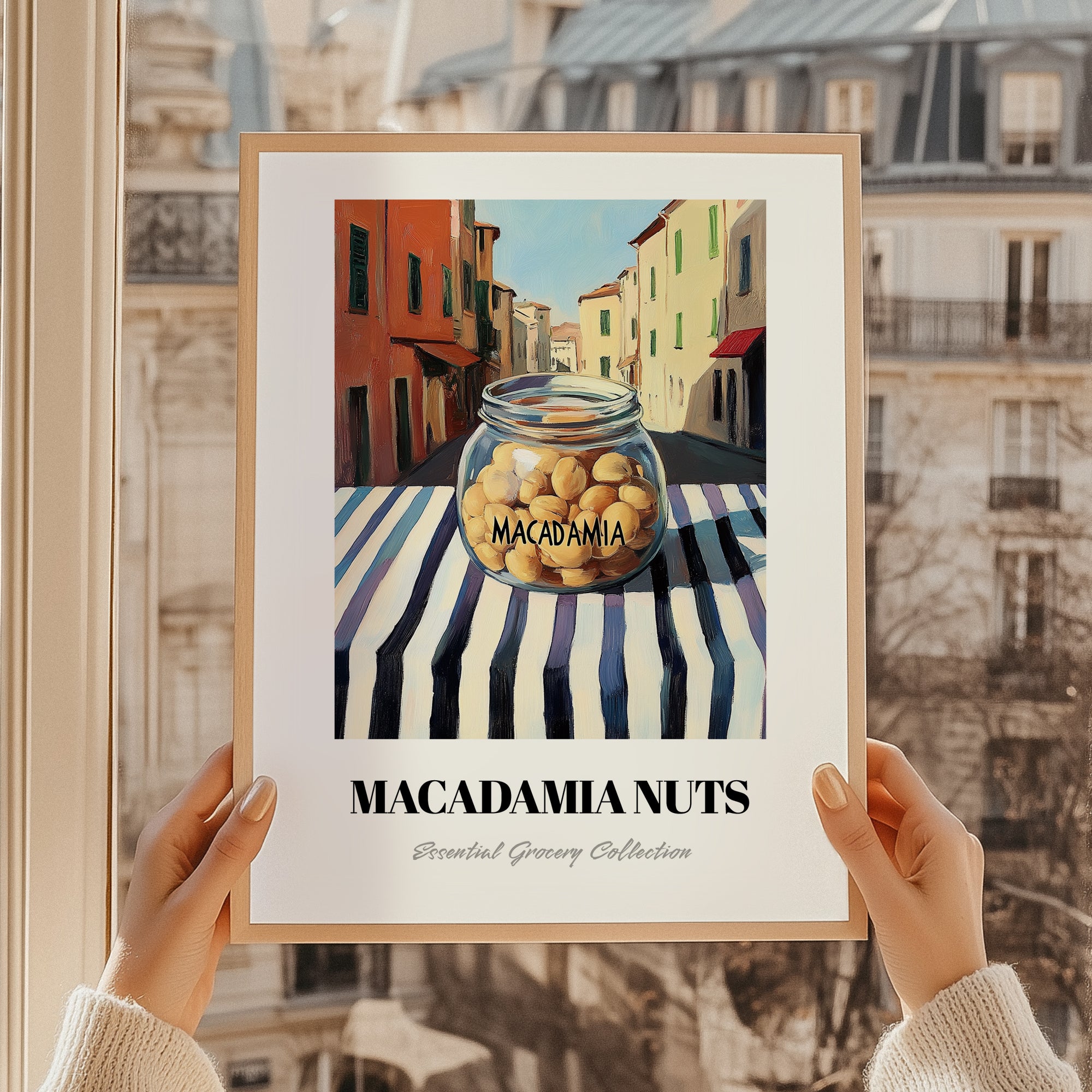 Macadamia – Italian Outdoor Café Scene, Nuts Wall Art, styled in a charming Paris street view