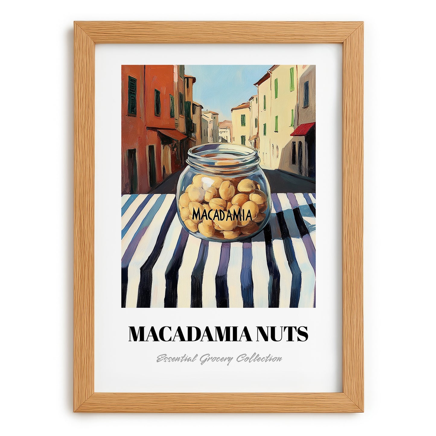 Macadamia – Italian Outdoor Café Scene, Nuts Wall Art, set in oak frame
