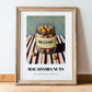 Macadamia – on Striped Tablecloth, Nuts Painting, in wooden frame leaning on the floor