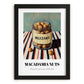 Macadamia – on Striped Tablecloth, Nuts Painting, in sleek black frame