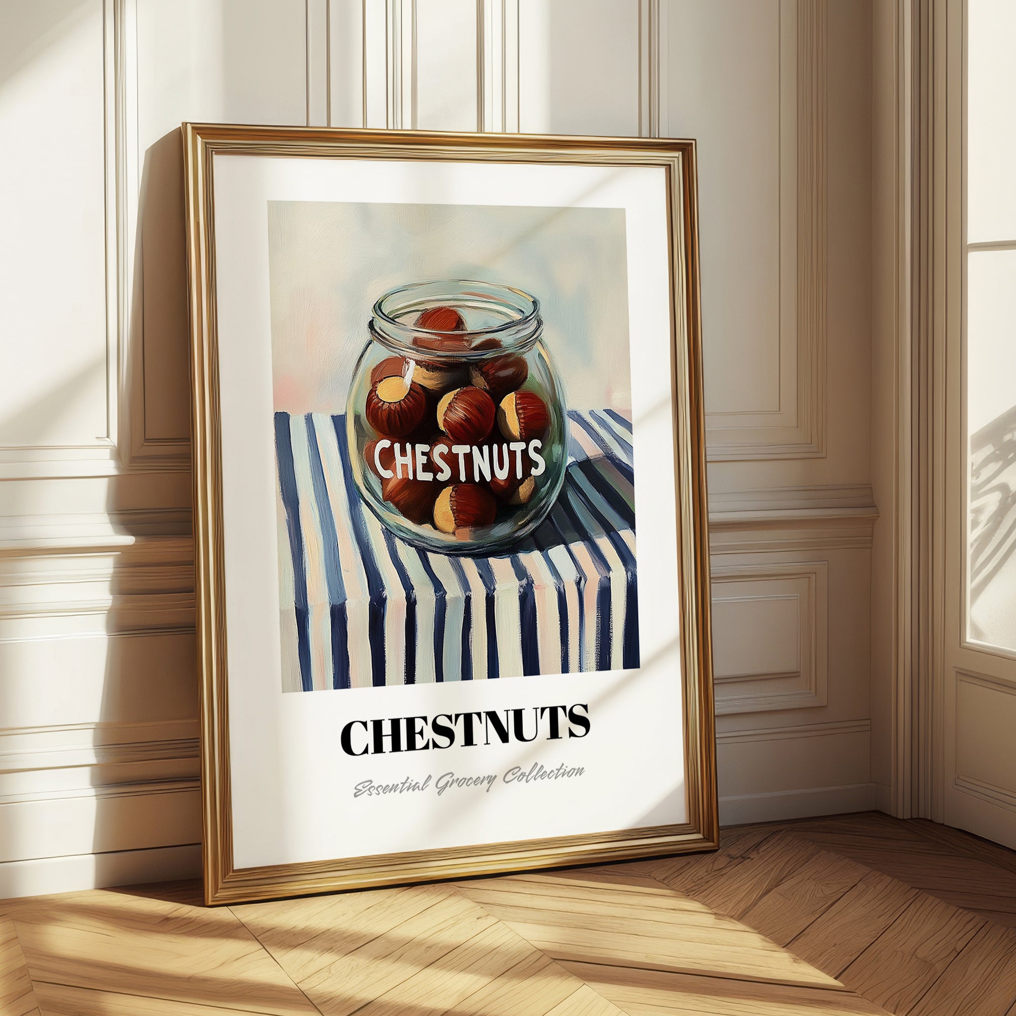 Chestnuts – on Striped Tablecloth, Nuts Print