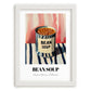 Bean Soup – on Striped Tablecloth, Canned Vegetables Wall Decor, placed in minimal white frame