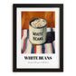 White Beans – on Striped Tablecloth, Canned Vegetables Painting, in sleek black frame