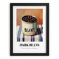 Dark Beans – on Striped Tablecloth, Canned Vegetables Illustration, in sleek black frame