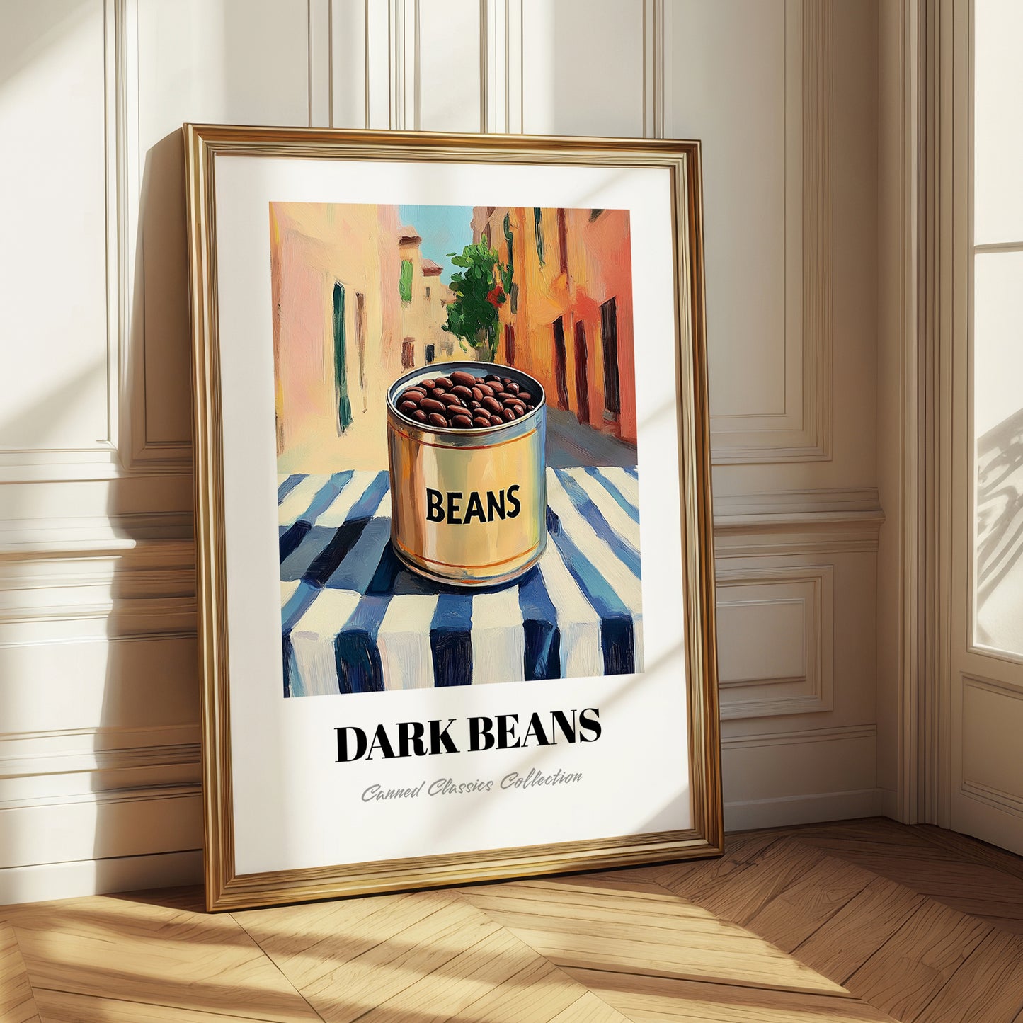 Dark Beans – Italian Urban Café Scene, Canned Vegetables Painting