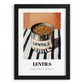 Lentils – on Striped Tablecloth, Canned Vegetables Painting, in sleek black frame
