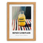 Honey Lemonade – on Striped Tablecloth, Lemonade Illustration, set in oak frame