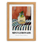 Mint Lemonade – on Striped Tablecloth, Lemonade Still Life, set in oak frame