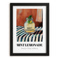 Mint Lemonade – on Striped Tablecloth, Lemonade Still Life, in sleek black frame