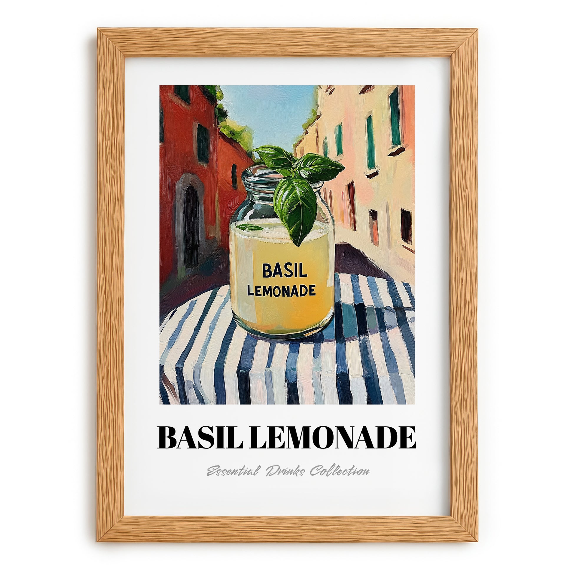 Basil Lemonade – Italian Café on the Corner, Lemonade Wall Painting, set in oak frame