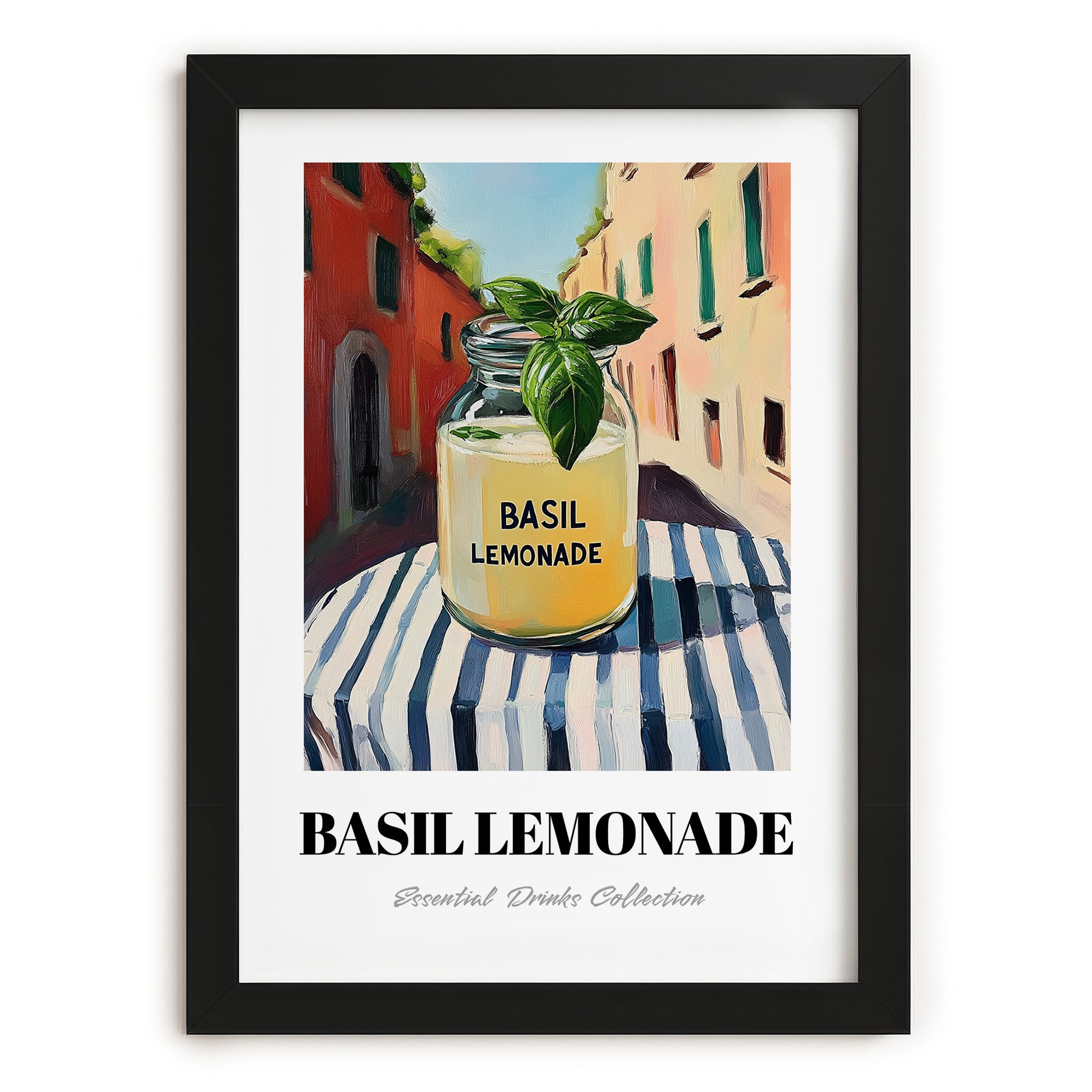 Basil Lemonade – Italian Café on the Corner, Lemonade Wall Painting, in sleek black frame
