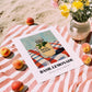 Basil Lemonade – on Striped Tablecloth, Lemonade Illustration, unframed on coastal sand