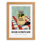 Basil Lemonade – on Striped Tablecloth, Lemonade Illustration, set in oak frame