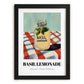 Basil Lemonade – on Striped Tablecloth, Lemonade Illustration, in sleek black frame