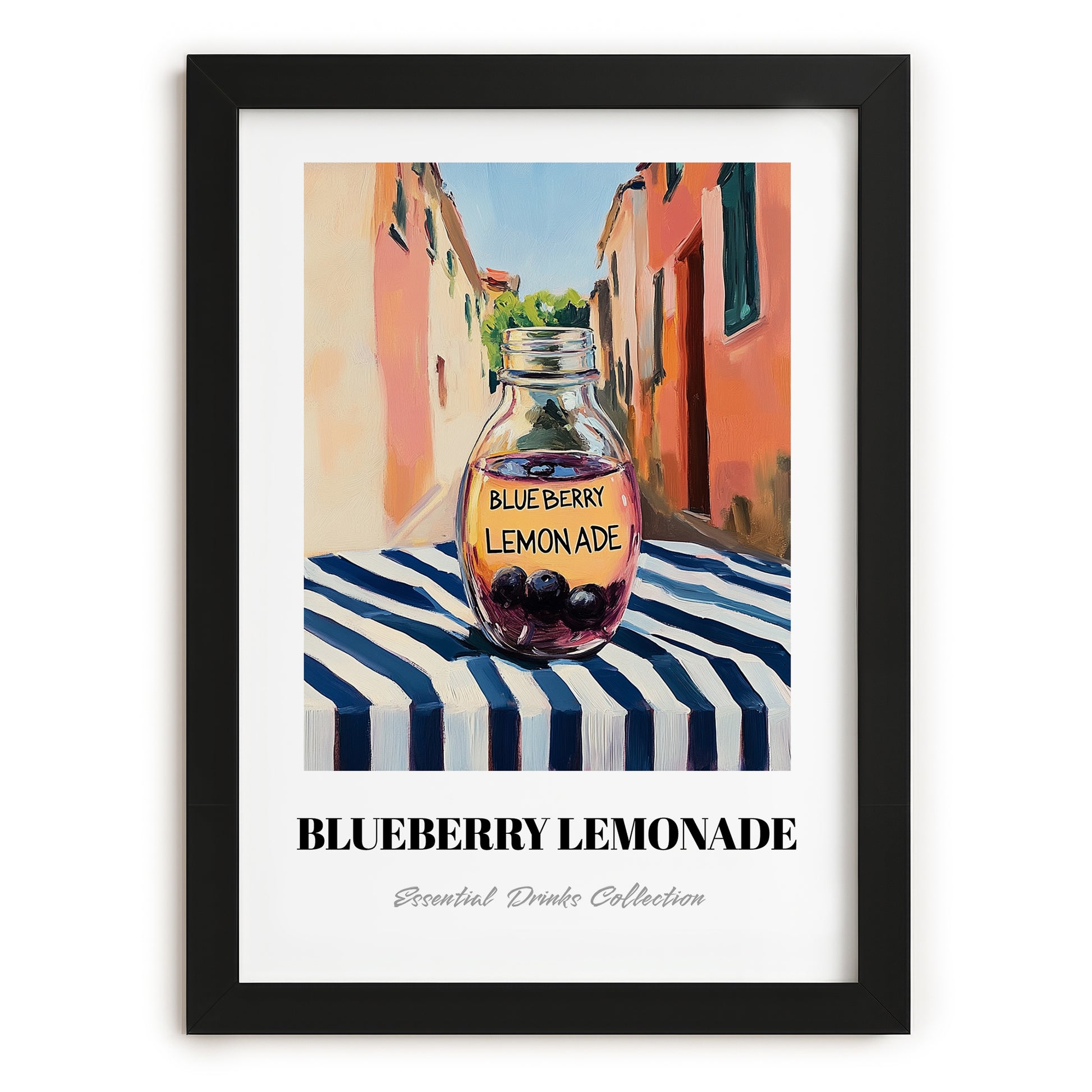 Blueberry Lemonade – Italian Outdoor Café Scene, Lemonade Wall Decor, in sleek black frame
