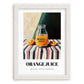 Orange Juice – on Striped Tablecloth, Lemonade Poster, placed in minimal white frame