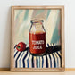 Tomato Juice – on Striped Tablecloth, Lemonade Art, no-text version framed in wood