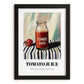 Tomato Juice – on Striped Tablecloth, Lemonade Art, in sleek black frame