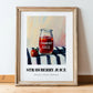 Strawberry Juice – on Striped Tablecloth, Lemonade Painting, in wooden frame leaning on the floor