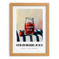 Strawberry Juice – on Striped Tablecloth, Lemonade Painting, set in oak frame