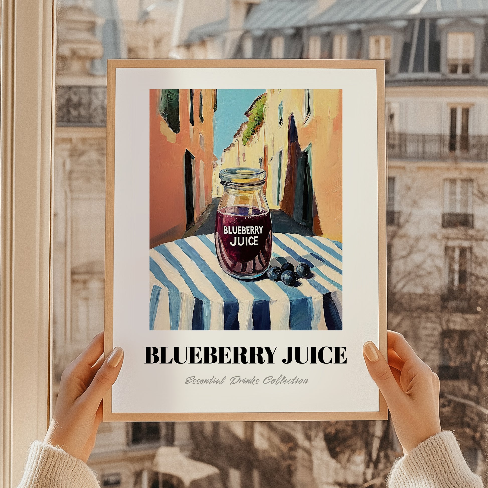 Blueberry Juice – Italian Café on the Corner, Lemonade Poster, styled in a charming Paris street view