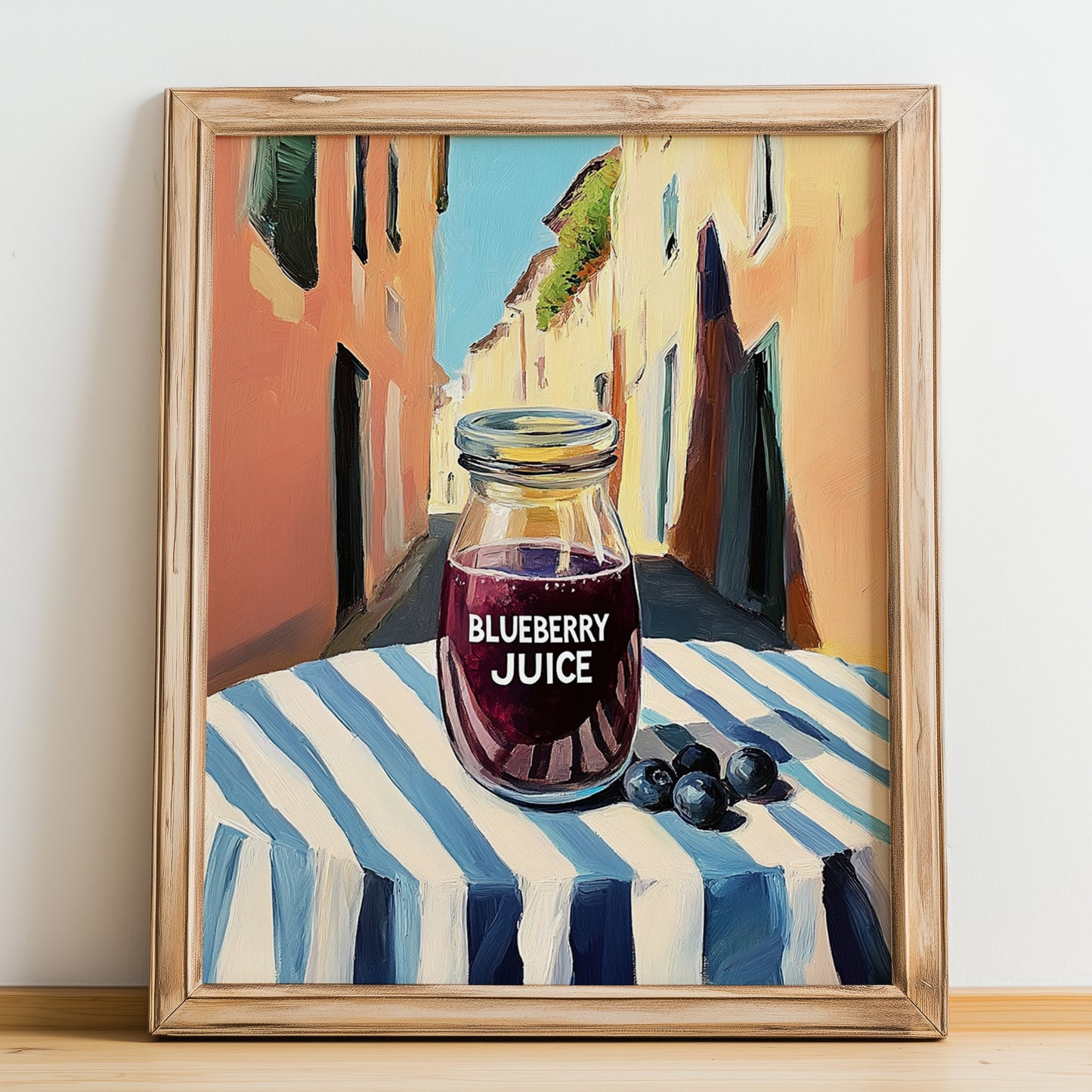 Blueberry Juice – Italian Café on the Corner, Lemonade Poster, no-text version framed in wood